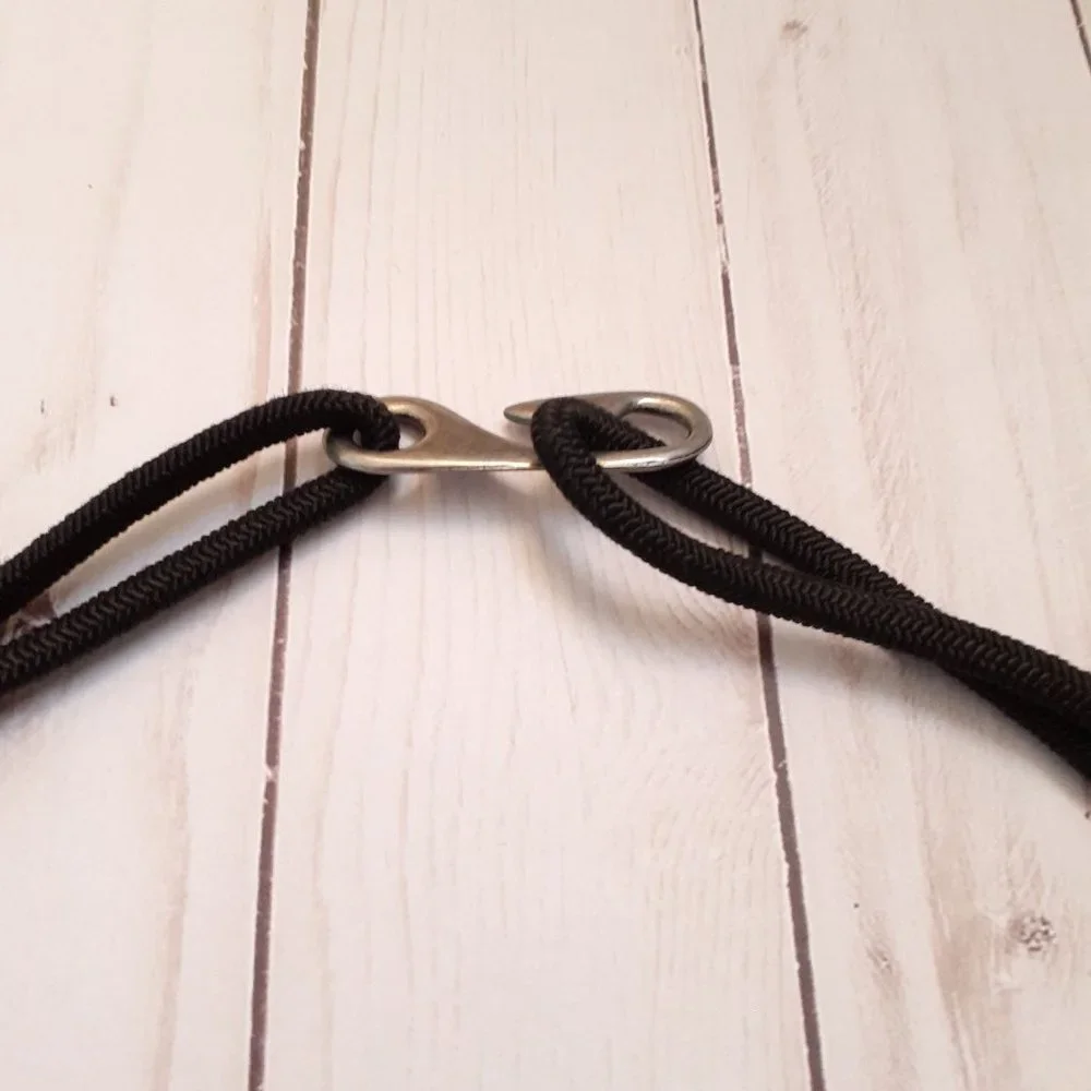 Vintage 80s Medallion & Bead Elastic Cord Belt Black Silvertone